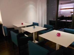 a group of tables in a room