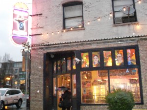 The exterior of VooDoo Doughnut, located on the corner of SW 3rd Ave. and SW Akeny st. 