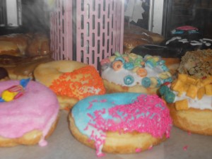 A selection of some of the fun and colorful doughnuts to choose from
