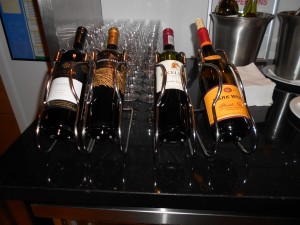 Close-up of some of the wines offered in the supper room.
