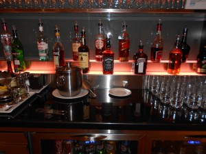 Selection of liquors available at the self-service bar.