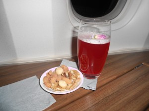 Pre-flight drink (the oriental breeze) and warm nuts