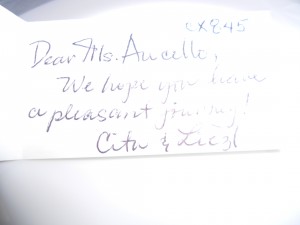 We received personal, hand-written note cards from the cabin crew.