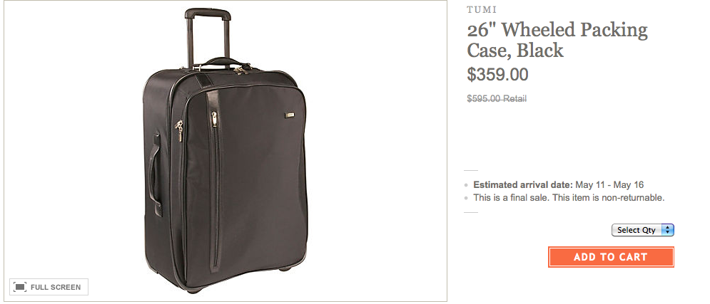 $595 26" luggage on sale for $359.