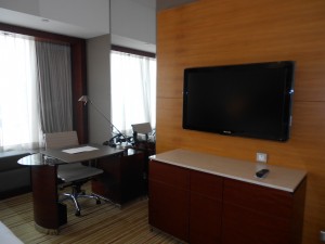 Flat screen TV and work desk