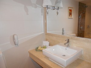 A shot of the sink/vanity area in the bathroom.