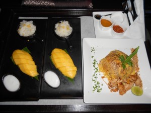 Late-night room service: Mango sticky rice and pad thai. Absolutely delicious!