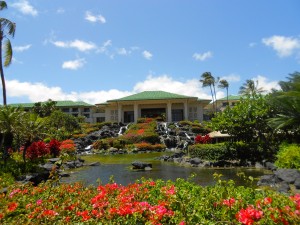 A glimpse of the Grand Hyatt Kauai from one of the resort's gardens.