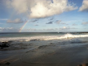 Beautiful rainbow on a nearby beach during our morning jog.
