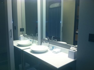 A glimpse of the sink/vanity area