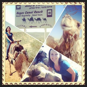 a collage of a woman riding a camel